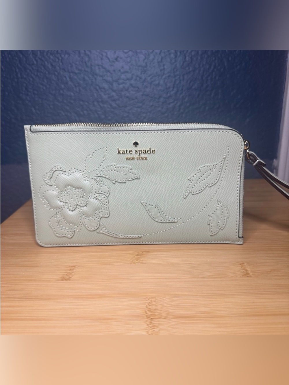 Kate Spade New York Cream Floral Leather Wristlet